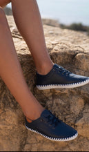 Load image into Gallery viewer, St. Ives Blue Leather Plimsoll
