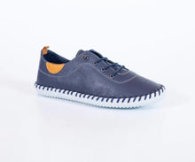Load image into Gallery viewer, Shoozy Iris Leather Plimsoll Navy Blue
