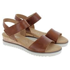 Gabor Wide Fit Raynor Leather Wedge Sandals, Camel